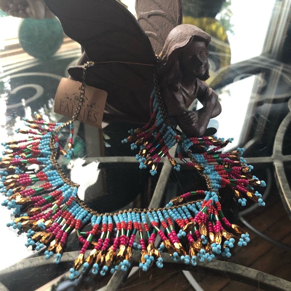 Seed bead fringe necklace